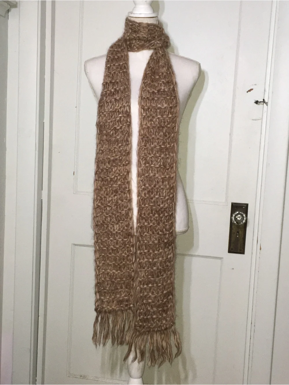 Beige Cozy Chunky Knit Fringe Scarf